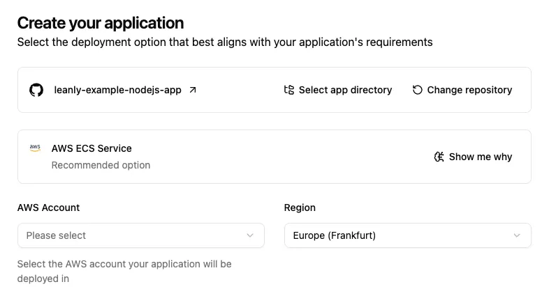 Leanly shows the deployment proposal for your Railway web service before anything is created in your AWS account